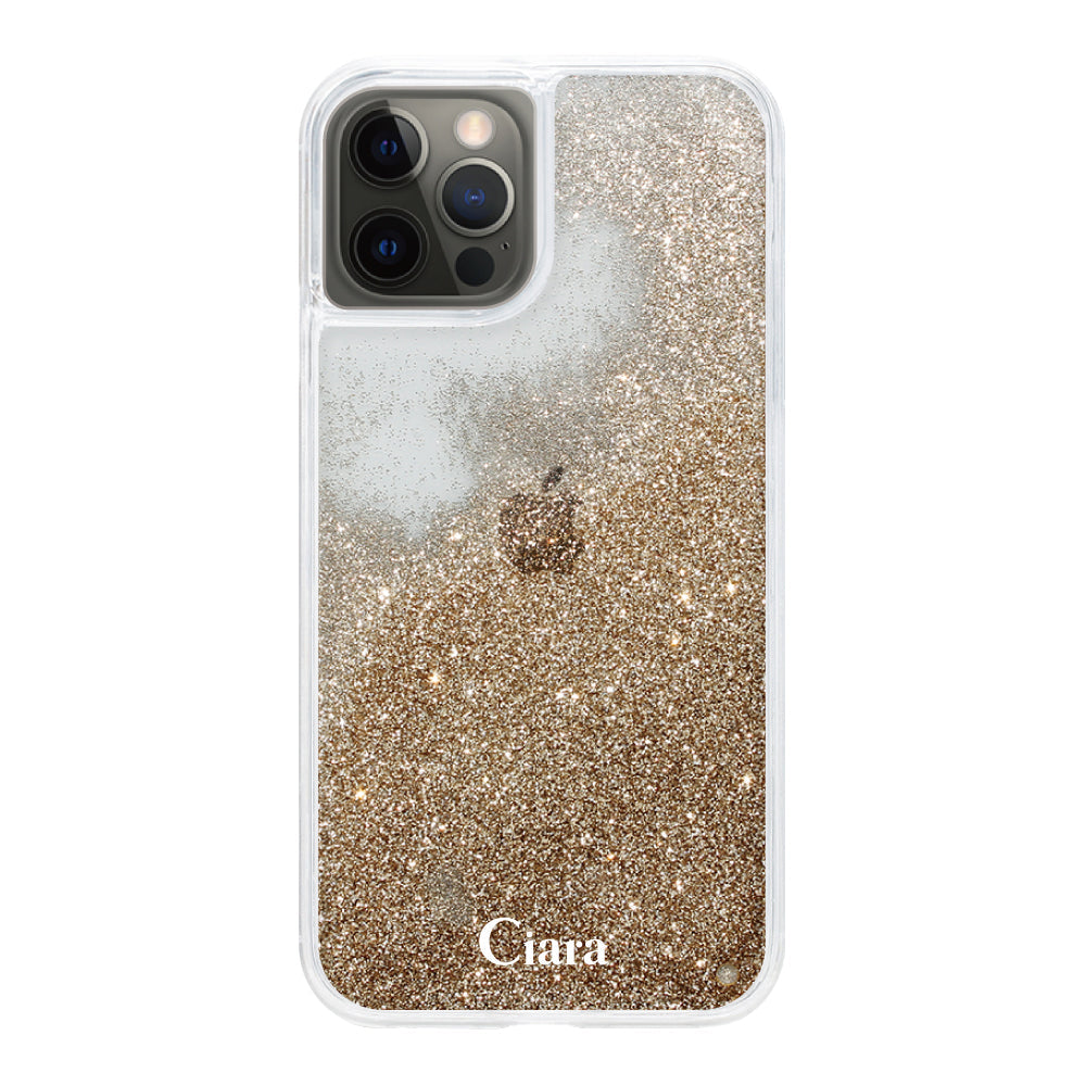 iPhoneX/XS グリッター オイルクリアケース ロゴ ゴールド