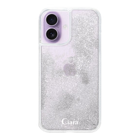iPhone17 グリッター オイルクリアケース ロゴ シルバー
