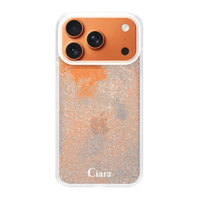 iPhone17ProMax グリッター オイルクリアケース ロゴ シルバー