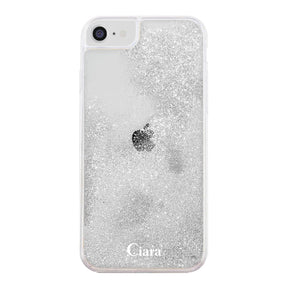 iPhone6/7/8/SE2/SE3 グリッター オイルクリアケース ロゴ シルバー
