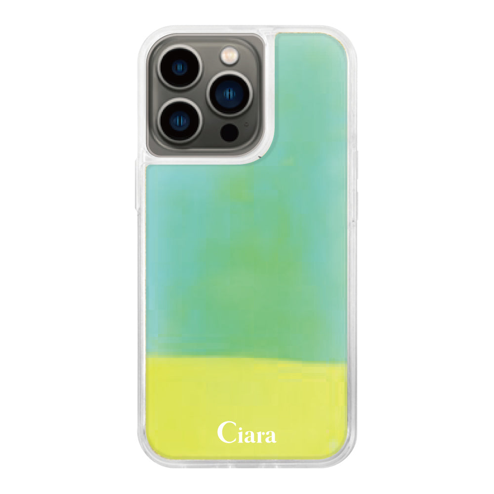 iPhone13Proケース ネオンサンド オイルケース ロゴ イエロー/グリーン