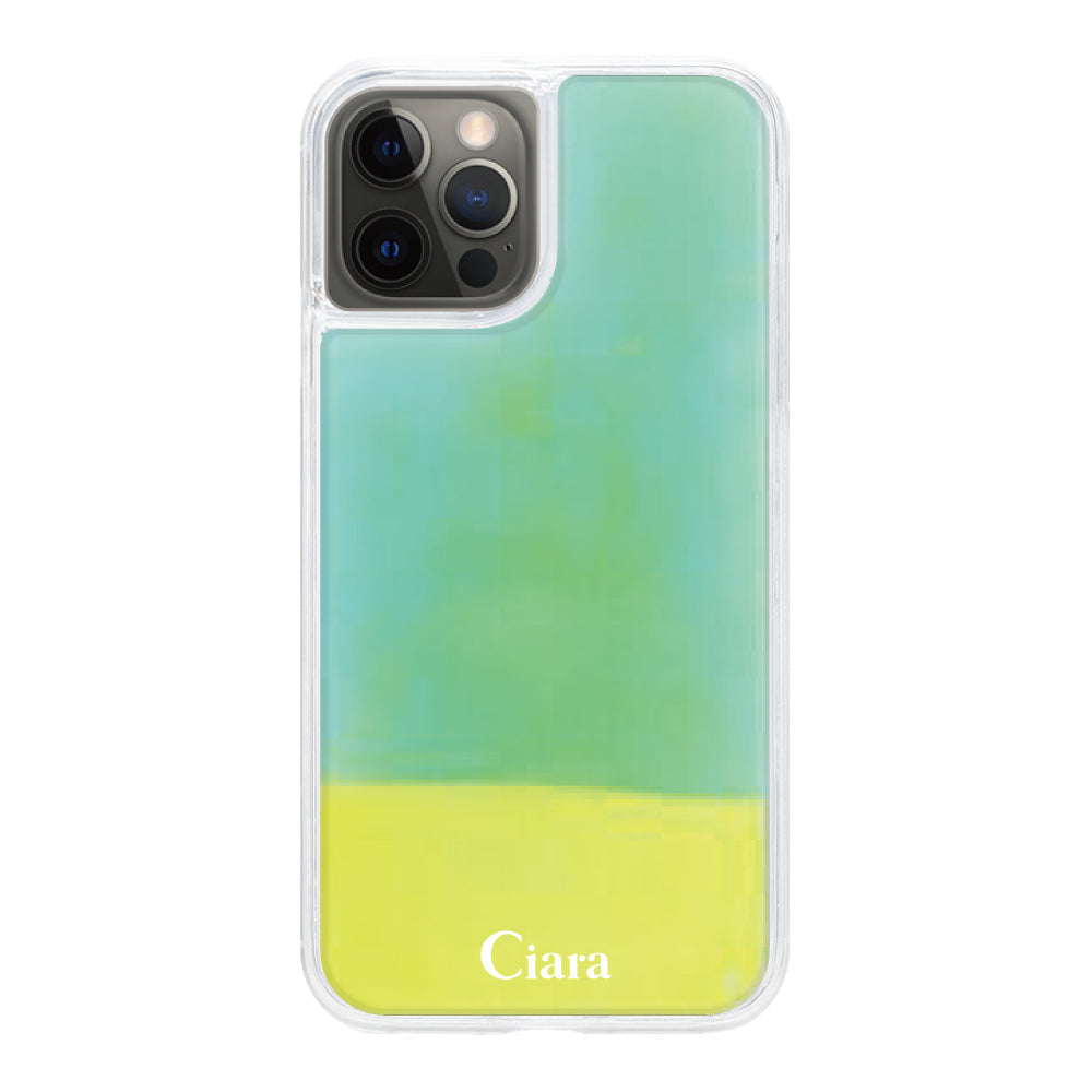 iPhoneX/XSケース ネオンサンド オイルケース ロゴ イエロー/グリーン