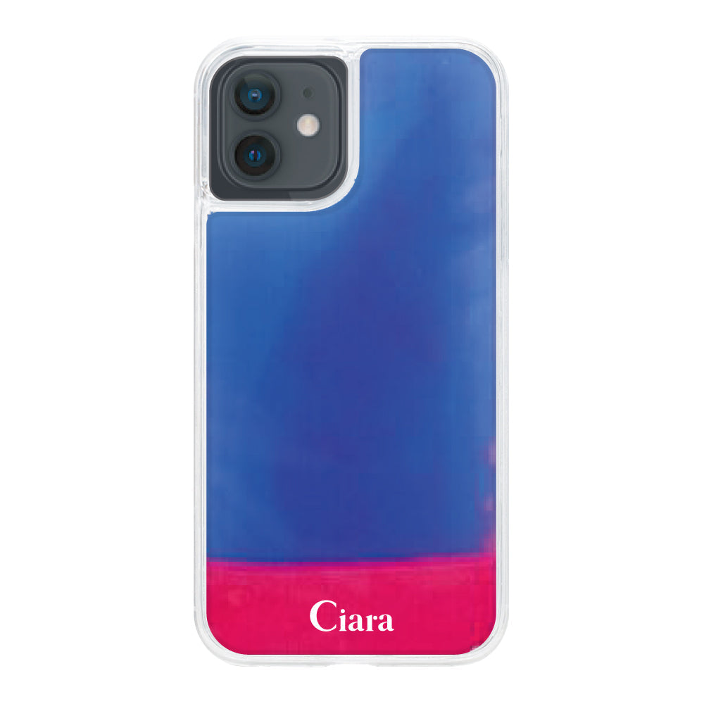 iPhoneXRケース ネオンサンド オイルケース ロゴ ピンク/ブルー