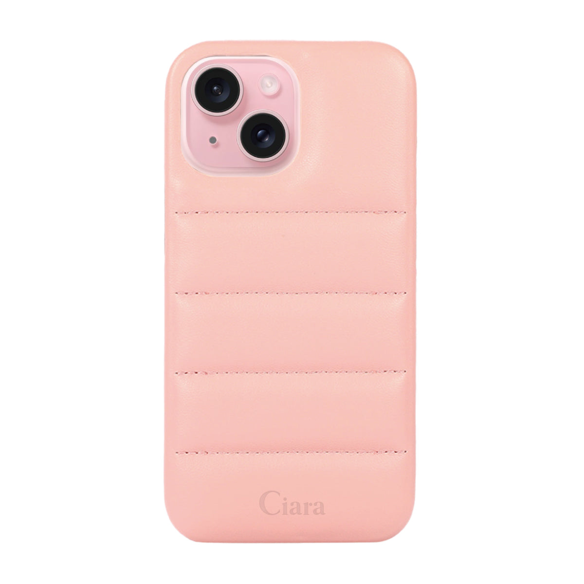 iPhone15 ステッチPUレザー レザーケース ロゴ ピンク