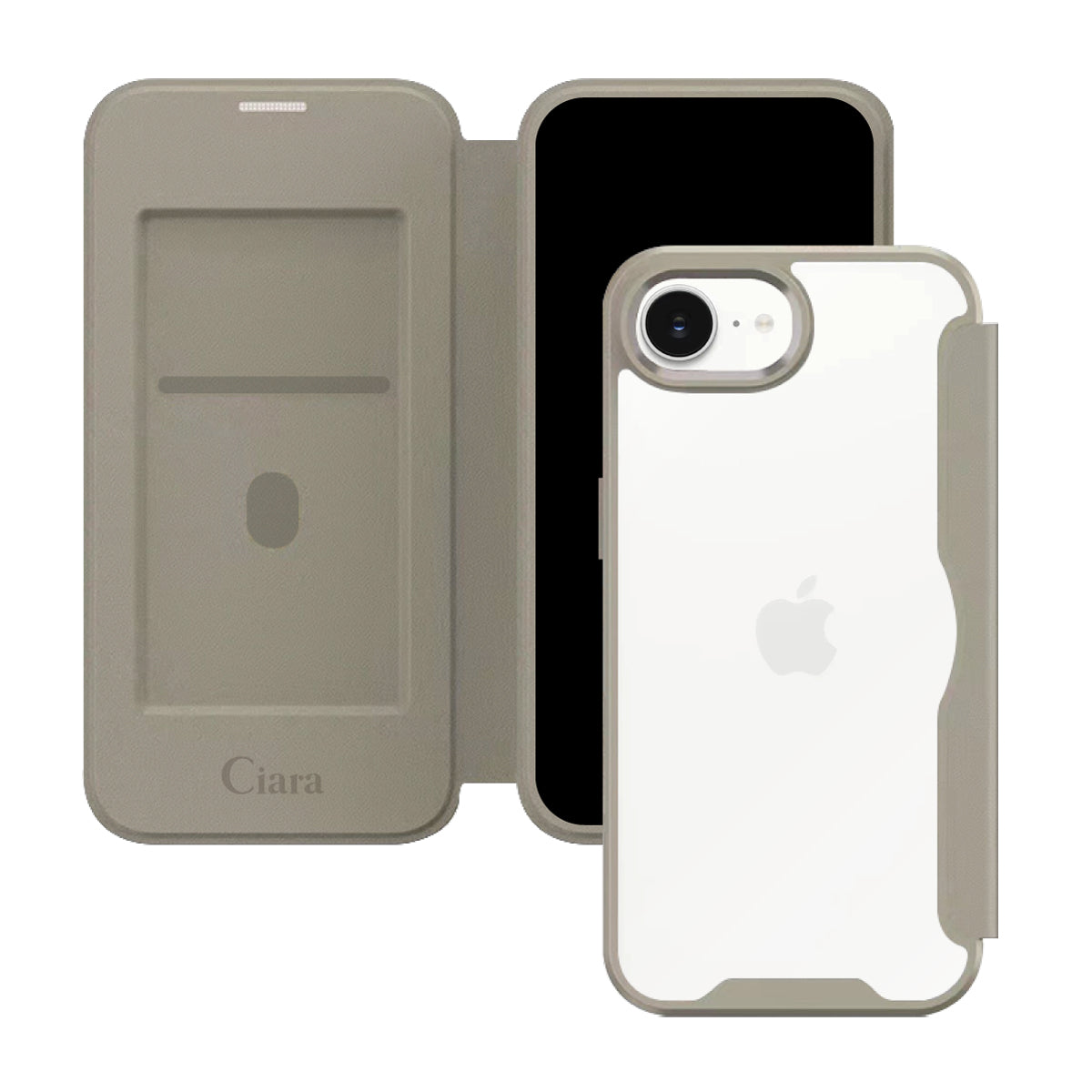 iPhone16e PUレザーフリップクリア手帳型 手帳型カード収納ケース ロゴ ベージュ