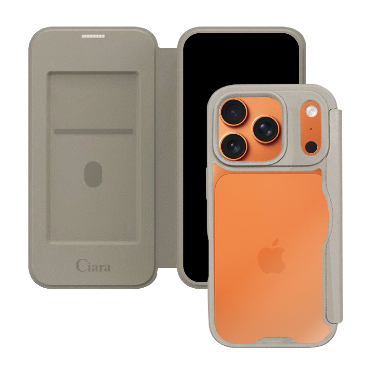 iPhone17ProMax PUレザーフリップクリア手帳型 手帳型カード収納ケース ロゴ ベージュ
