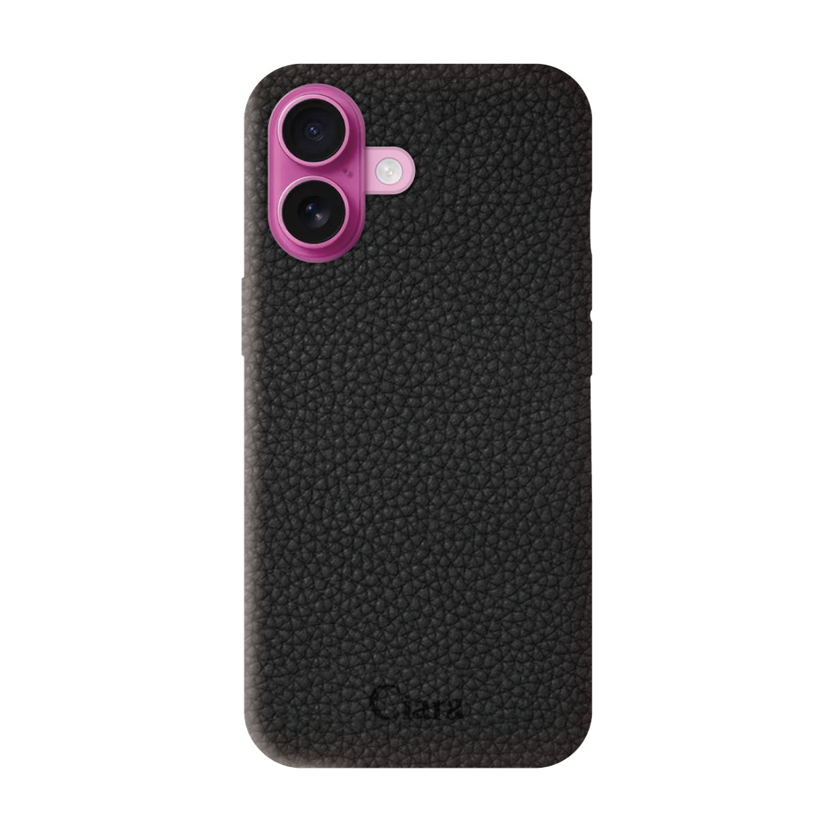 iPhone16Plus ペブルグレインPUレザー ロゴ ブラック