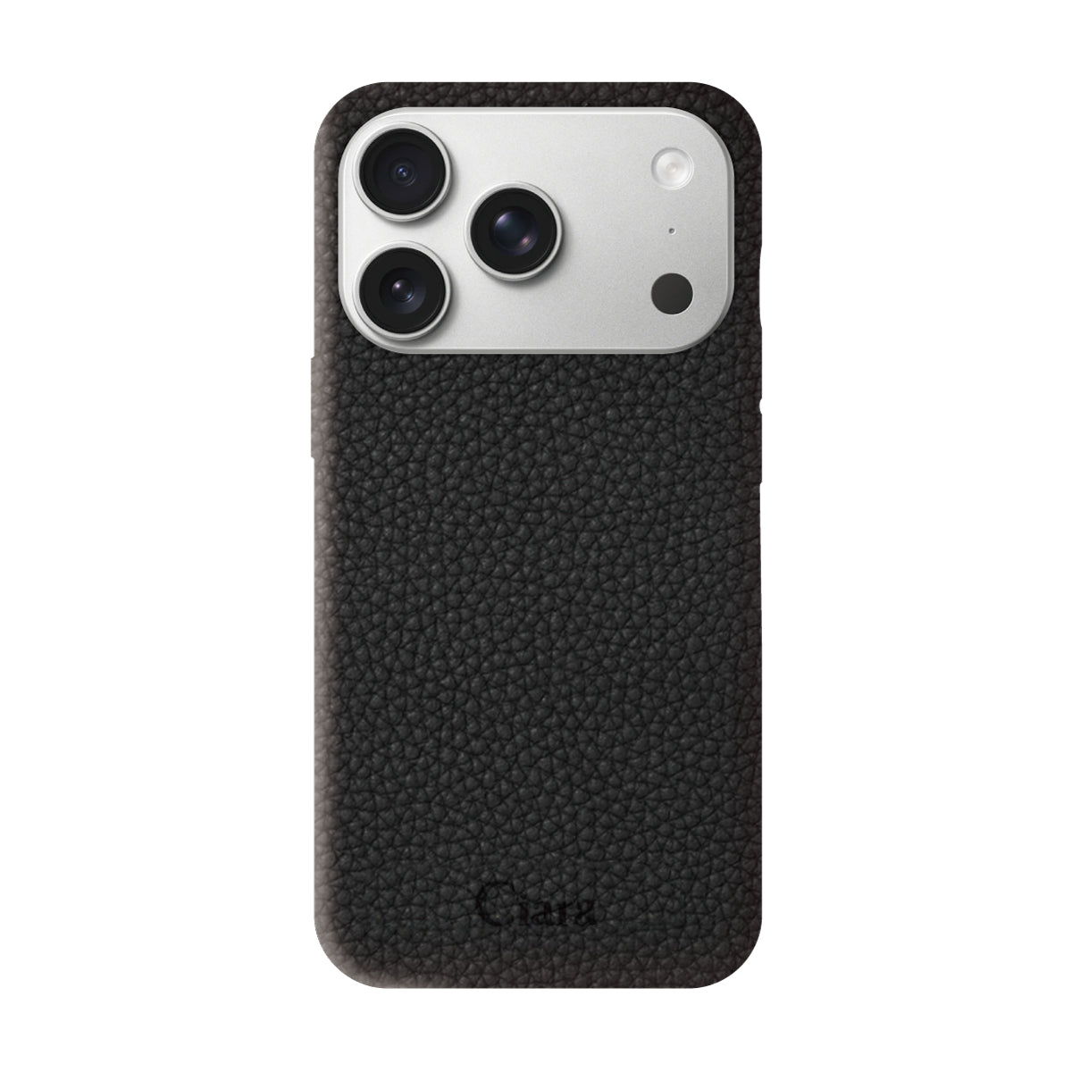iPhone17Pro ペブルグレインPUレザー ロゴ ブラック