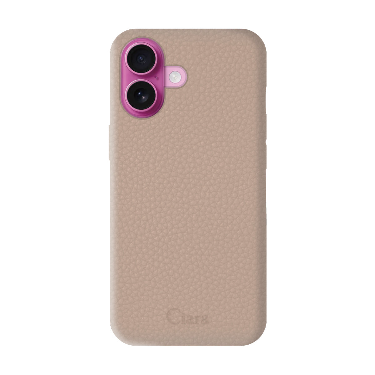 iPhone16Plus ペブルグレインPUレザー ロゴ ベージュ