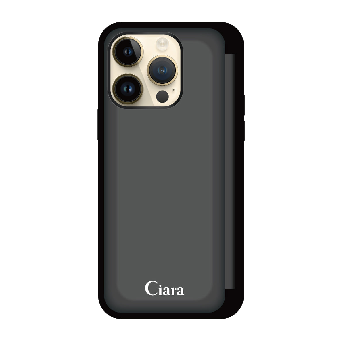 iPhone14Pro バックフリップカード収納ミラー付き カード収納ミラー付きケース ロゴ ブラック