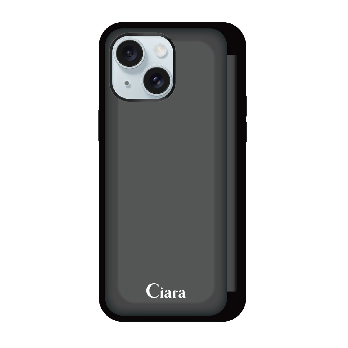 iPhone15Plus/14Plus バックフリップカード収納ミラー付き カード収納ミラー付きケース ロゴ ブラック