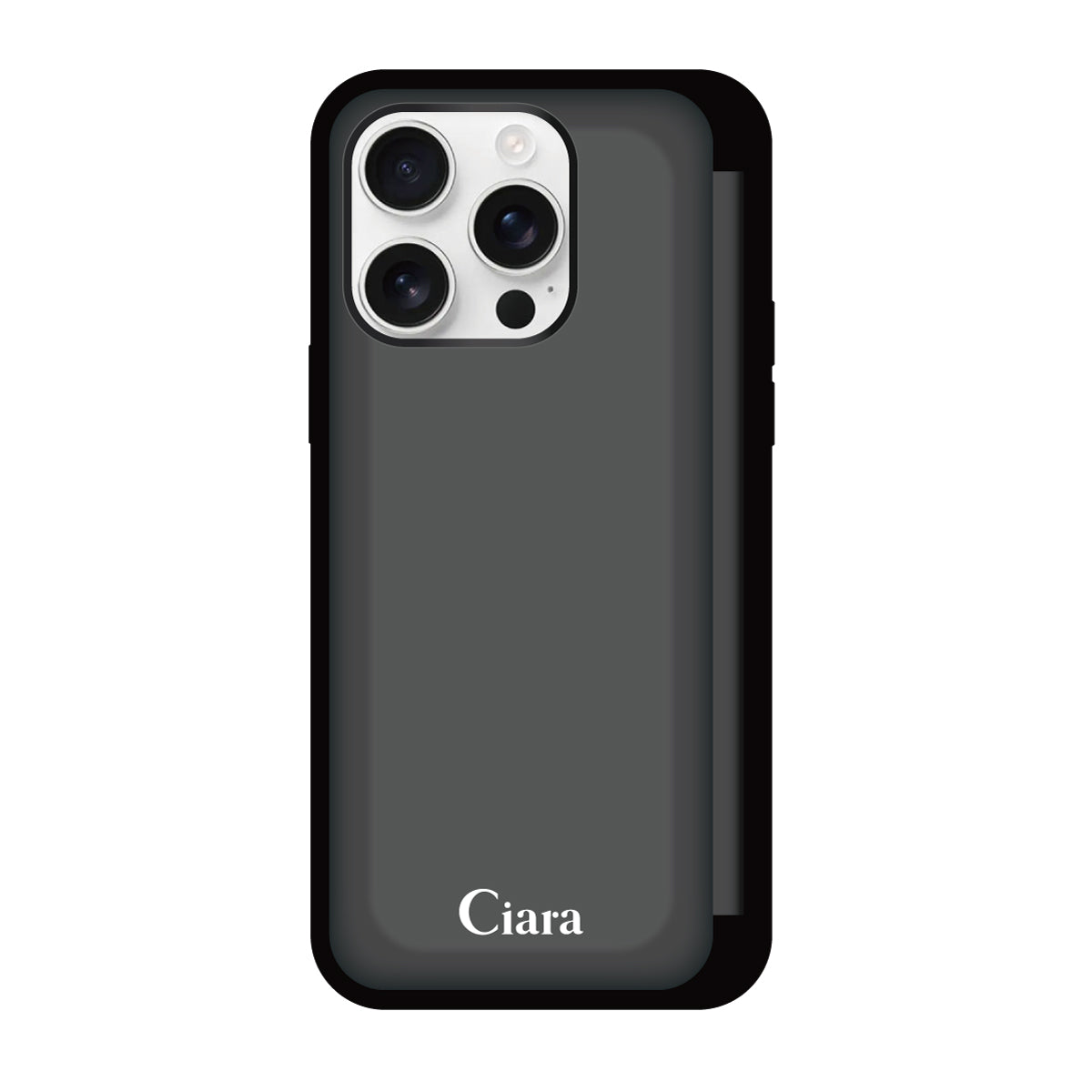 iPhone16ProMax バックフリップカード収納ミラー付き カード収納ミラー付きケース ロゴ ブラック