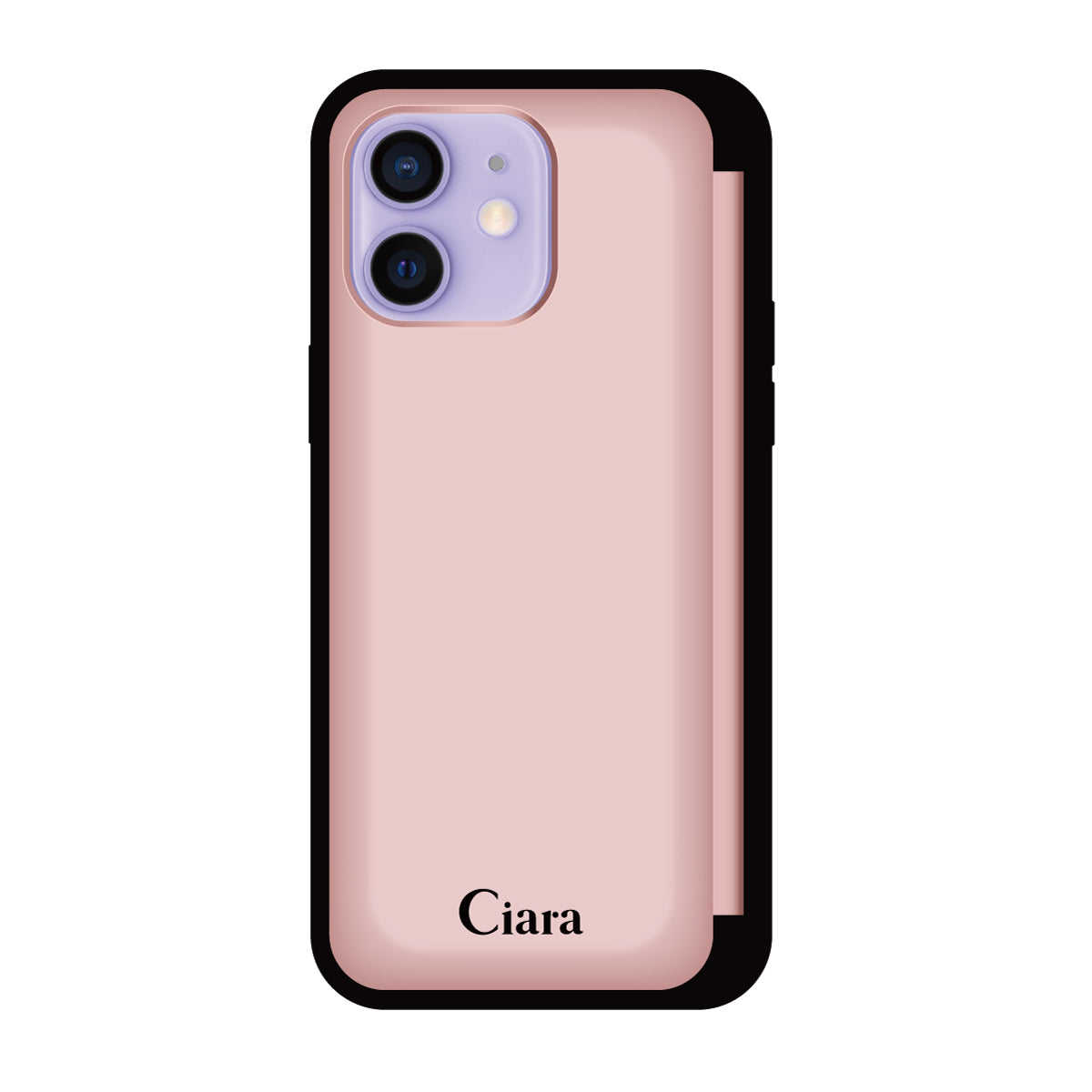 iPhone12/12Pro バックフリップカード収納ミラー付き カード収納ミラー付きケース ロゴ ピンク