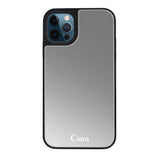iPhone12ProMaxケース ミラーバンパー ミラー付きケース ロゴ シルバー
