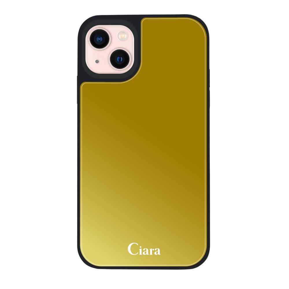 iPhone13ケース ミラーバンパー ミラー付きケース ロゴ ゴールド