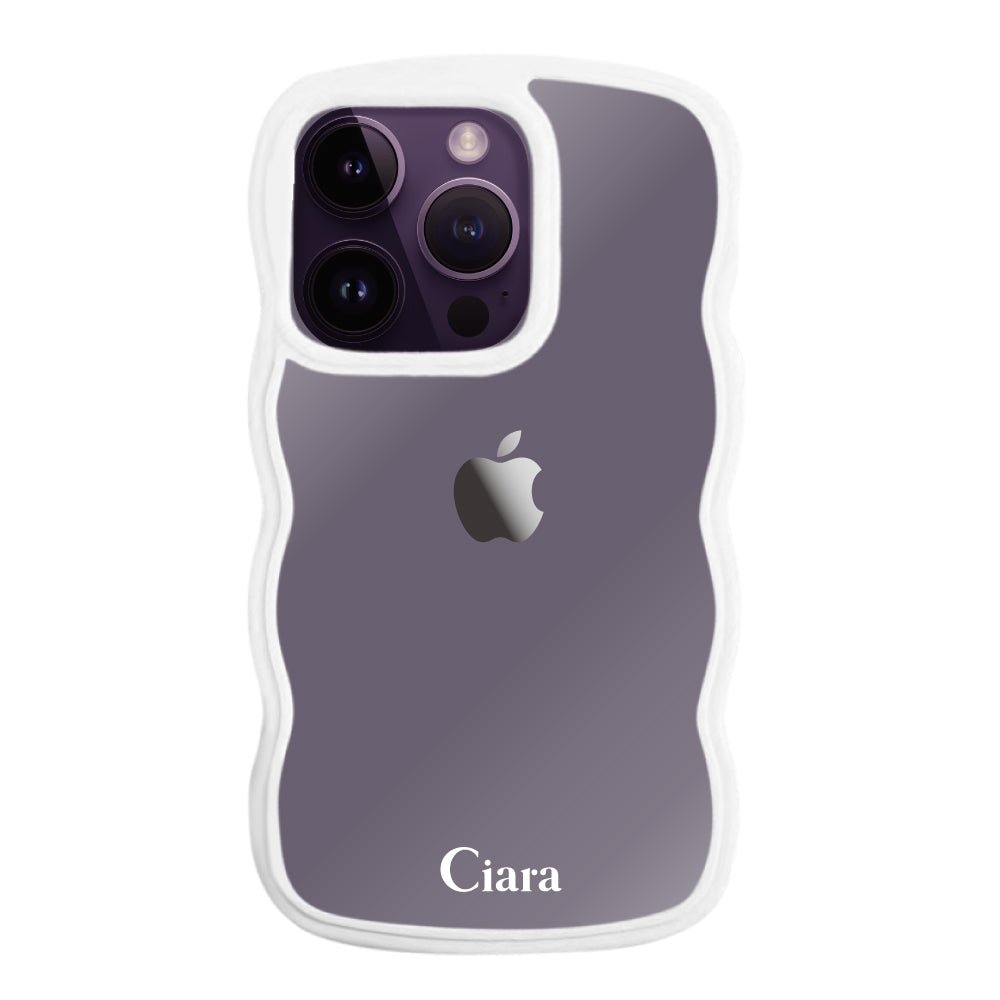 iPhone14ProMaxケース ウェーブフレーム クリアケース ロゴ ホワイト