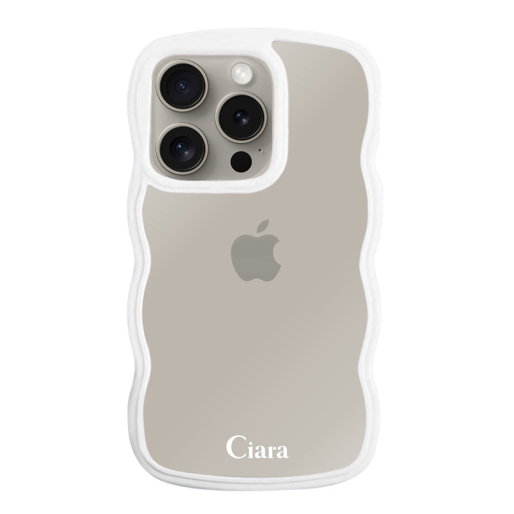 iPhone15Proケース ウェーブフレーム クリアケース ロゴ ホワイト