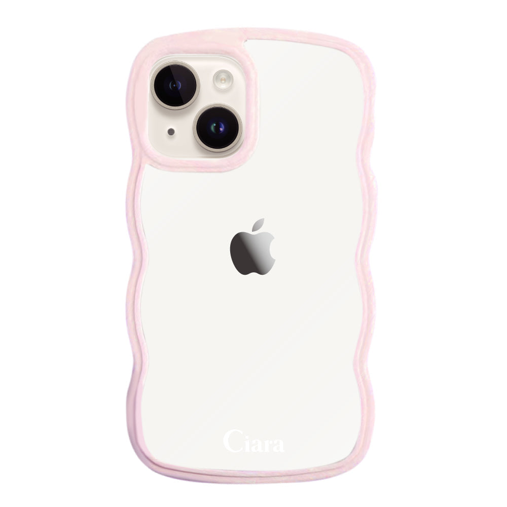 iPhone14ケース ウェーブフレーム クリアケース ロゴ ピンク