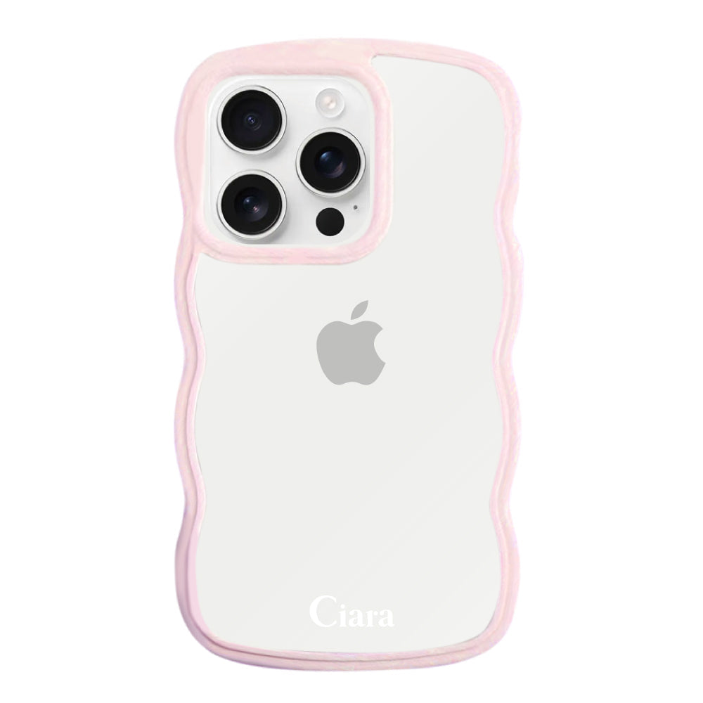 iPhone17ProMax ウェーブフレーム クリアケース ロゴ ピンク