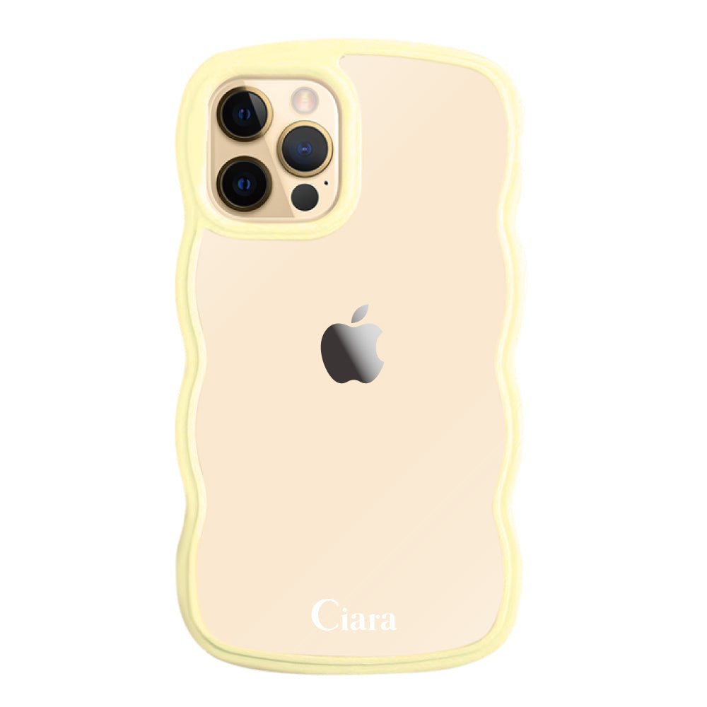 iPhone11Proケース ウェーブフレーム クリアケース ロゴ イエロー