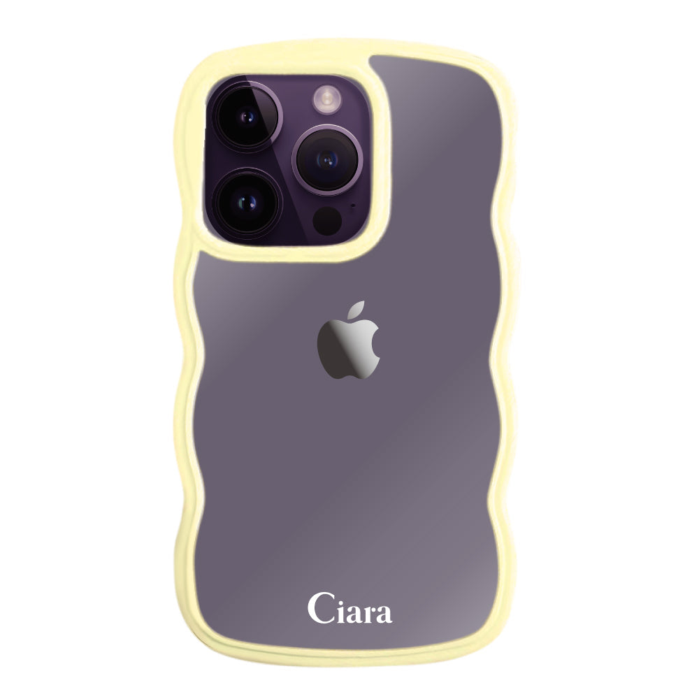 iPhone14ProMaxケース ウェーブフレーム クリアケース ロゴ イエロー