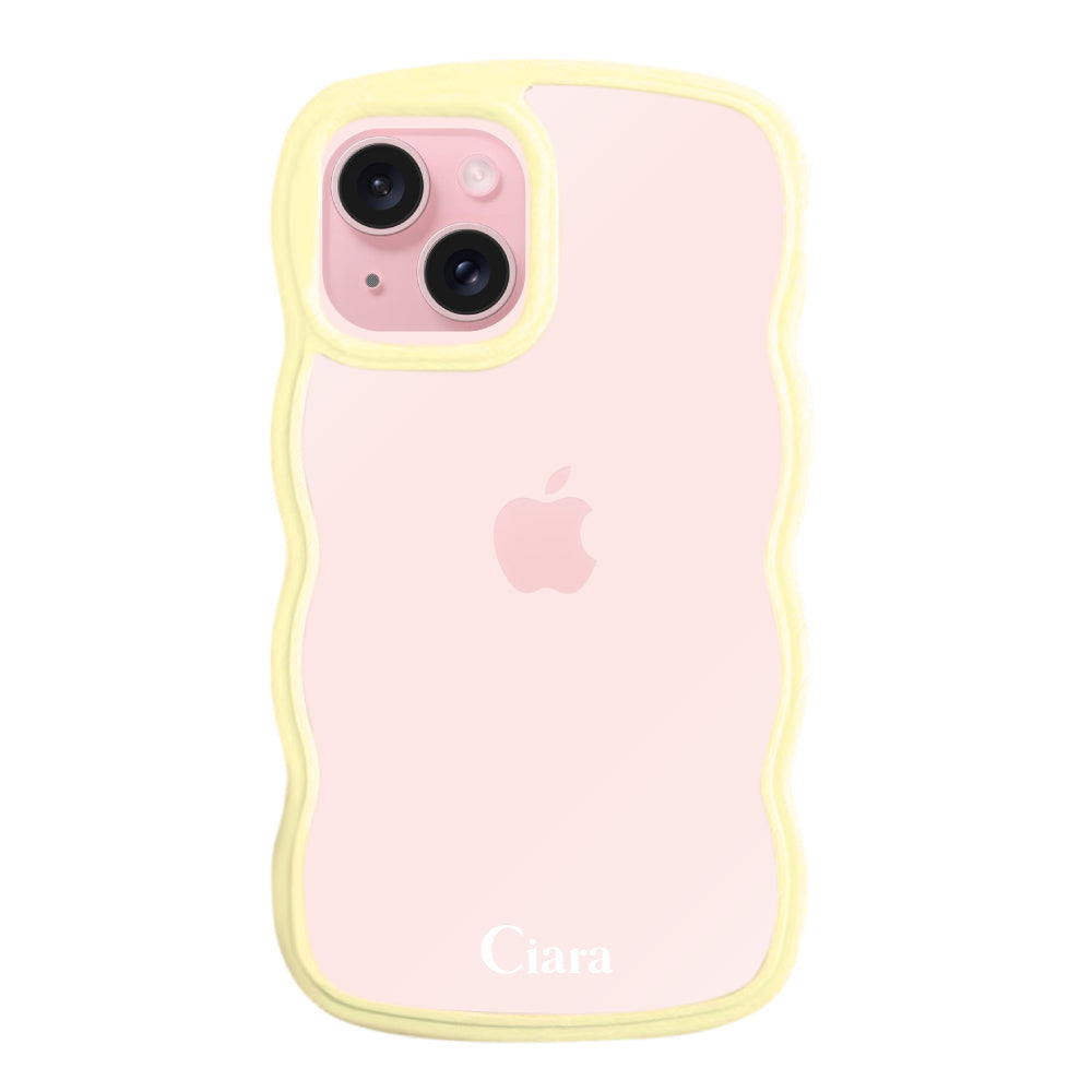 iPhone15ケース ウェーブフレーム クリアケース ロゴ イエロー