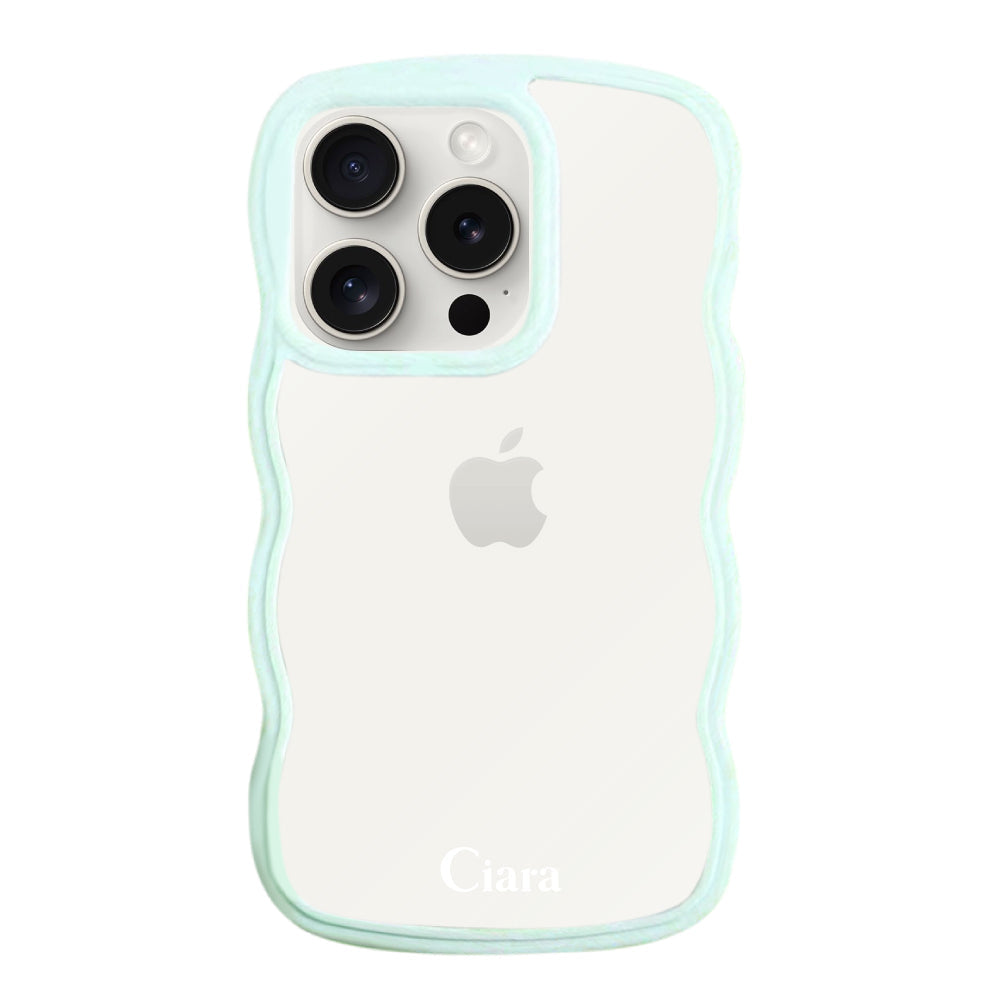 iPhone15ProMaxケース ウェーブフレーム クリアケース ロゴ ブルー