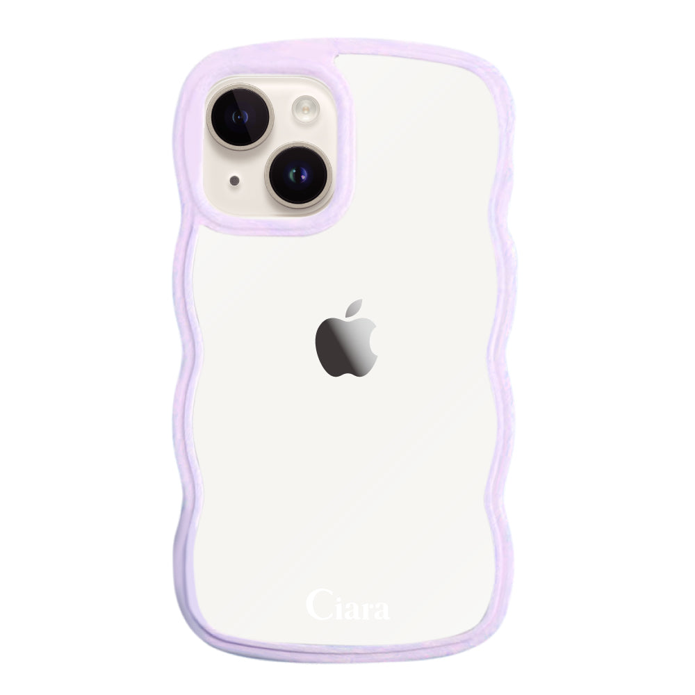 iPhone14ケース ウェーブフレーム クリアケース ロゴ パープル