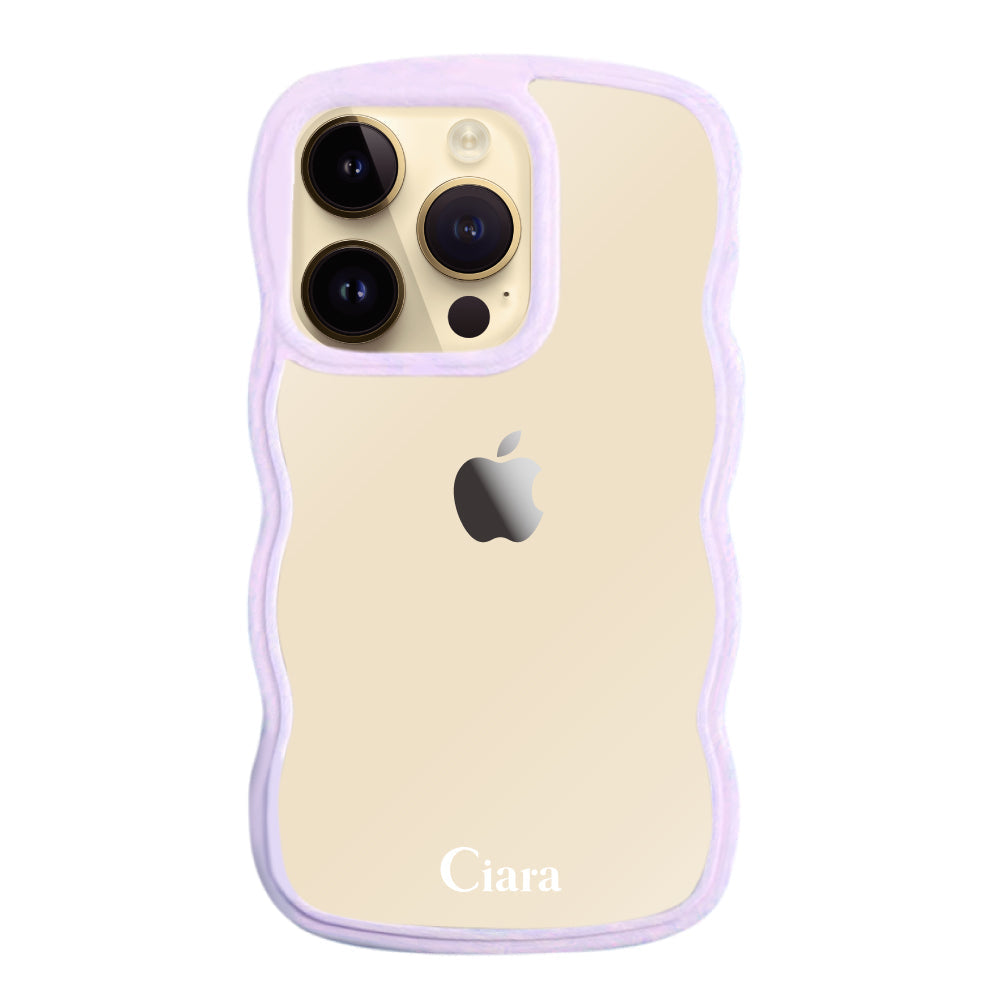 iPhone14Proケース ウェーブフレーム クリアケース ロゴ パープル