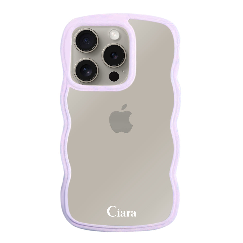 iPhone15Proケース ウェーブフレーム クリアケース ロゴ パープル
