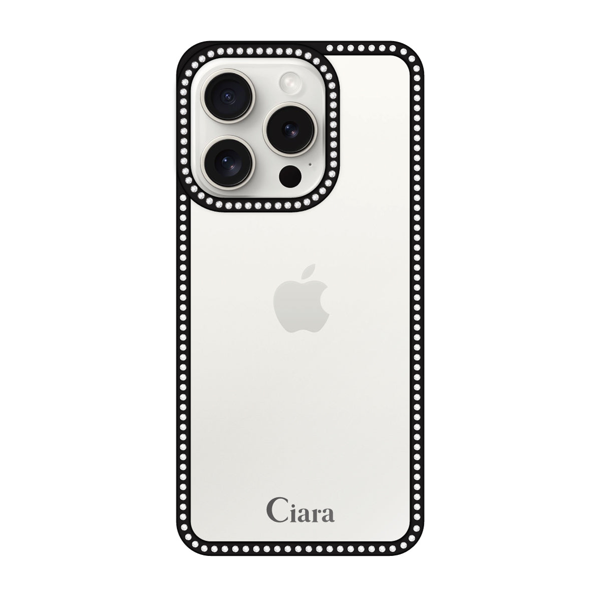 iPhone15ProMax ラインストーンフレームクリア クリア ラインストーンフレームケース ロゴ ブラック