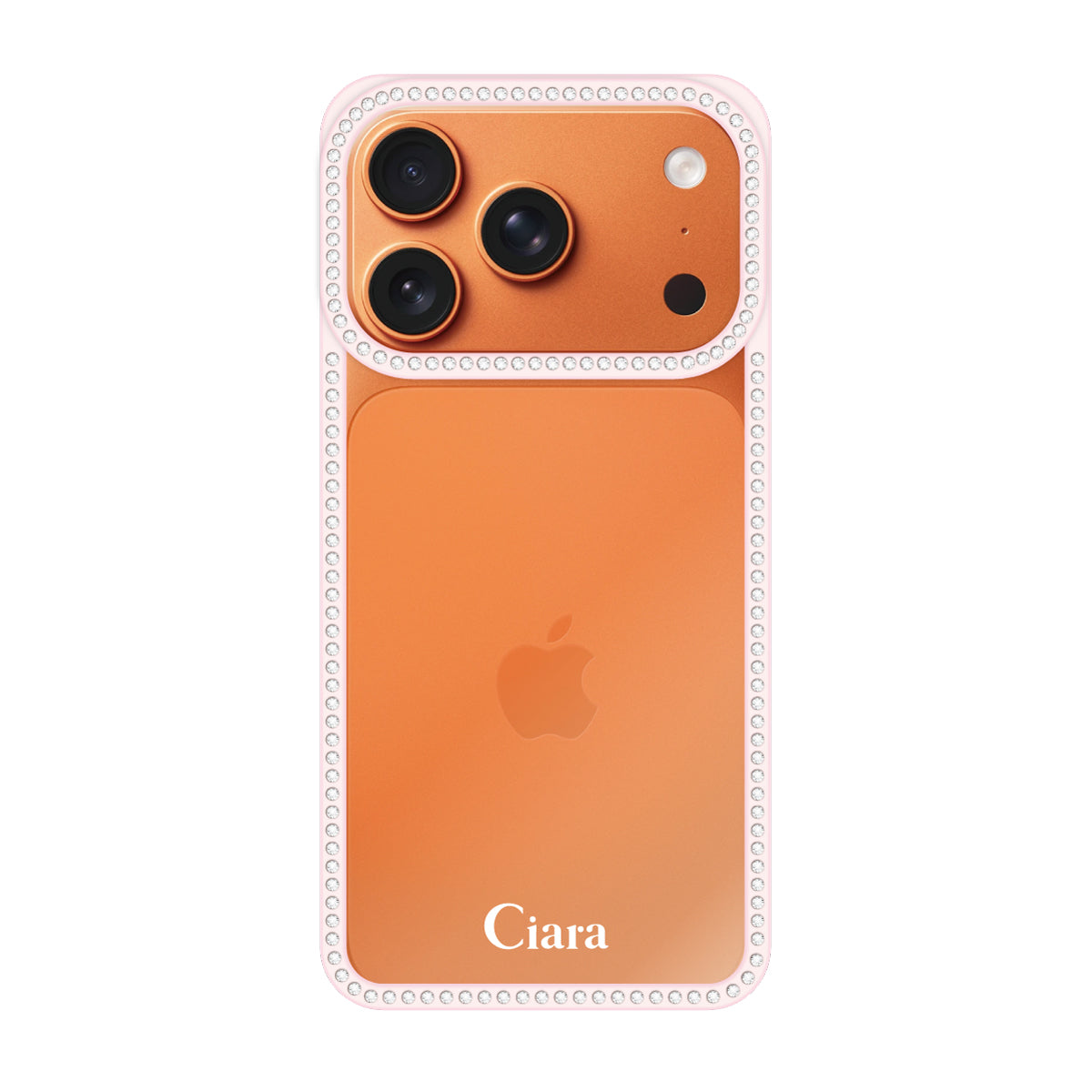 iPhone17ProMax ラインストーンフレームクリア クリア ラインストーンフレームケース ロゴ ピンク
