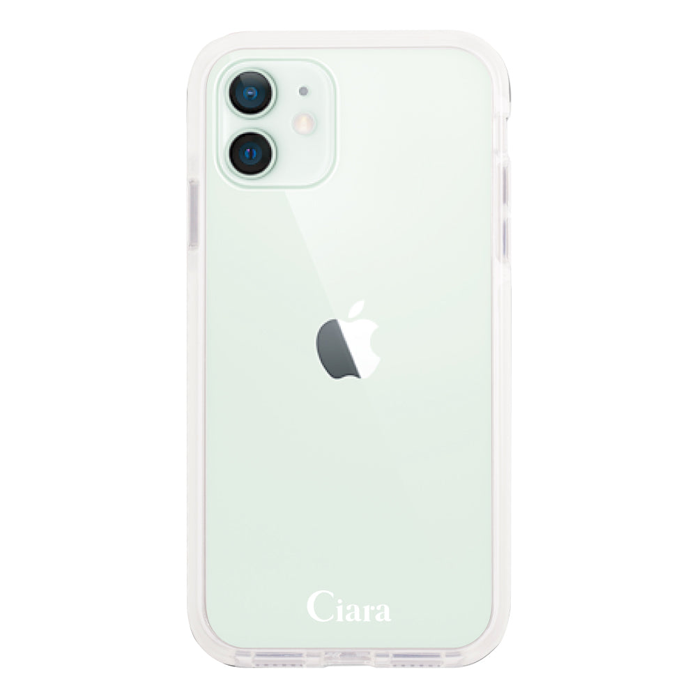 iPhone12mini クッションバンパー 耐衝撃クリアケース ロゴ ホワイト