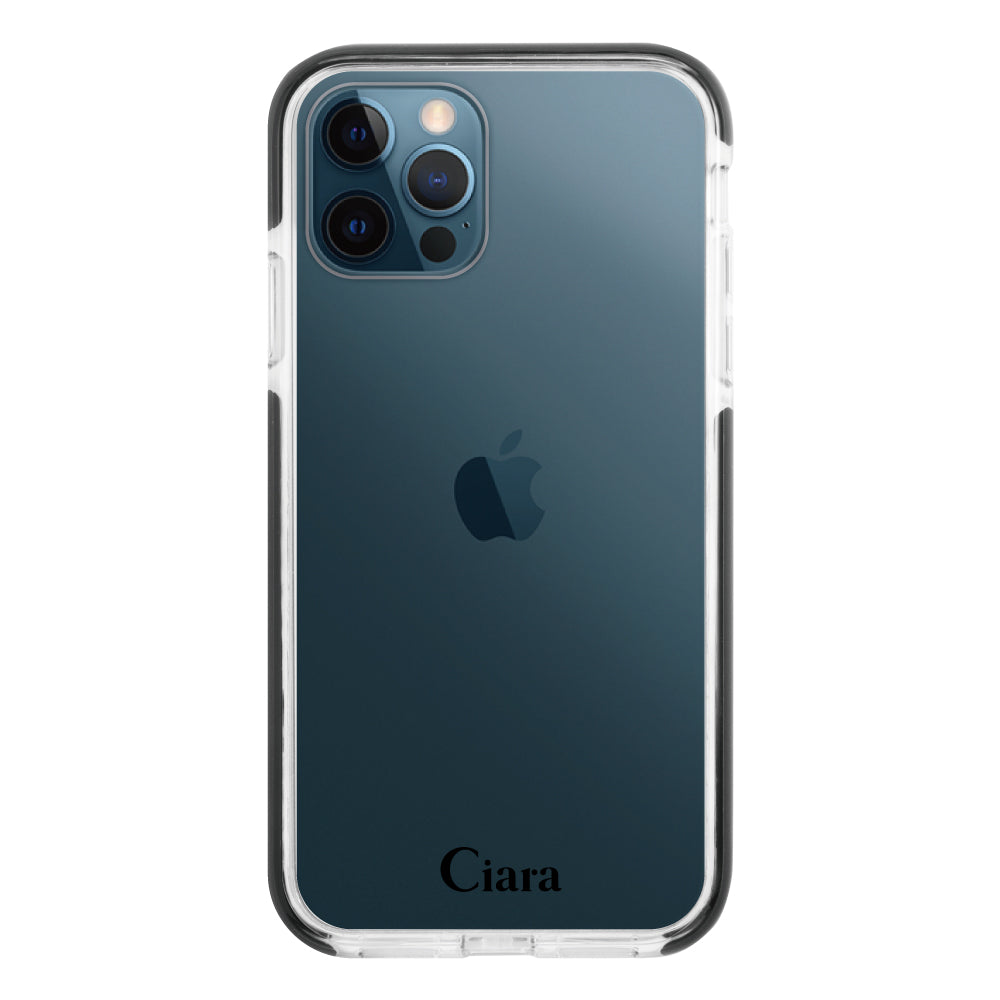iPhone12ProMax クッションバンパー 耐衝撃クリアケース ロゴ ブラック