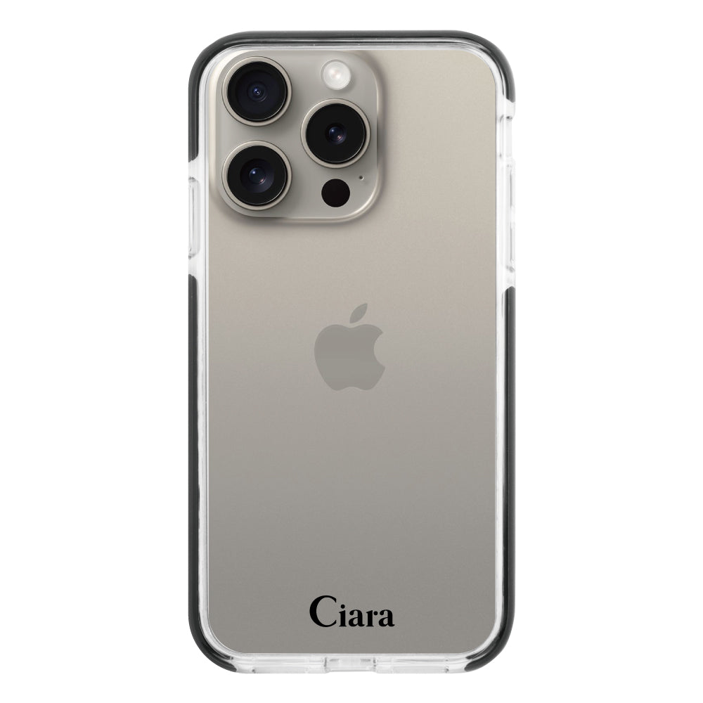 iPhone15Pro クッションバンパー 耐衝撃クリアケース ロゴ ブラック