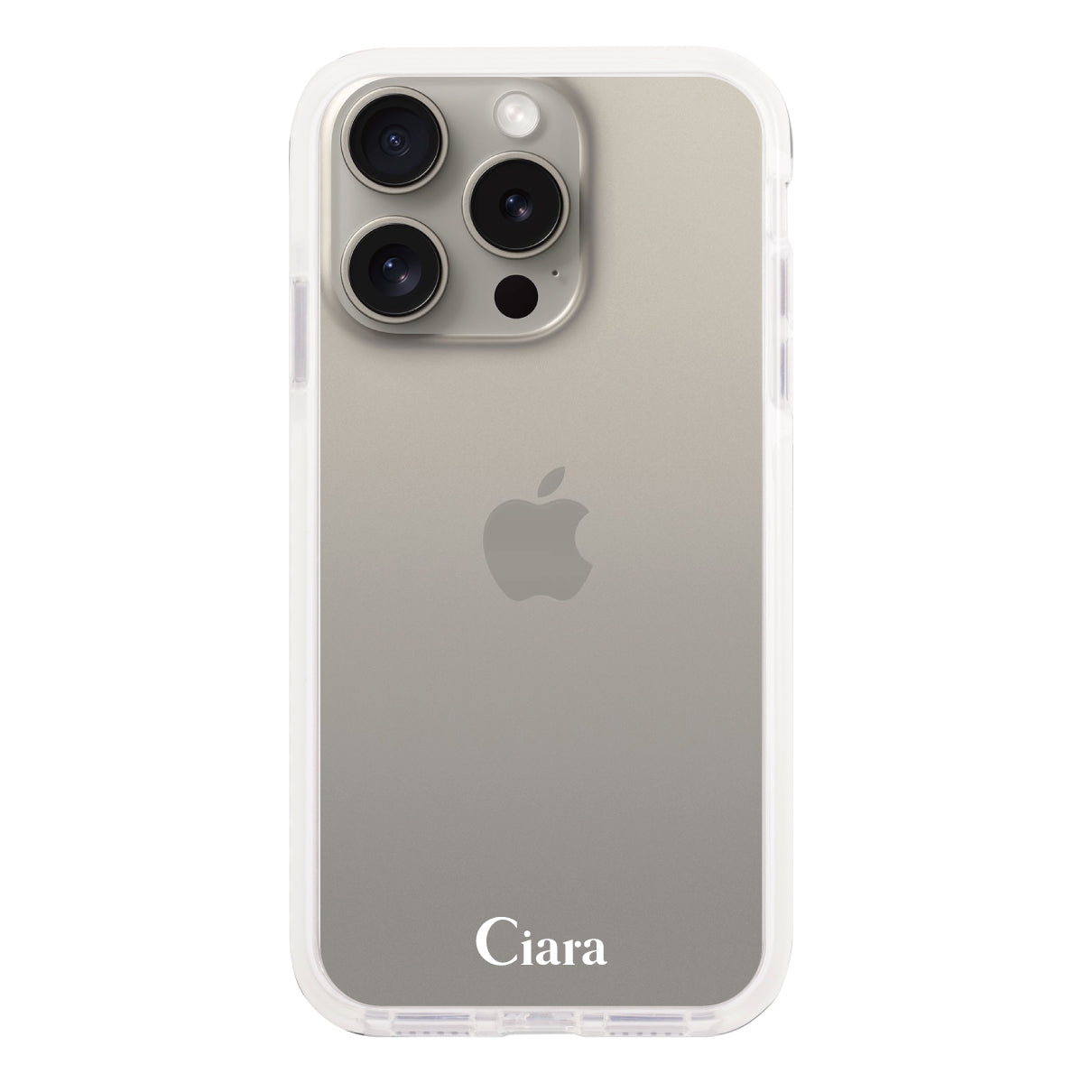 iPhone15Pro クッションバンパー 耐衝撃クリアTPUケース ロゴ ホワイト