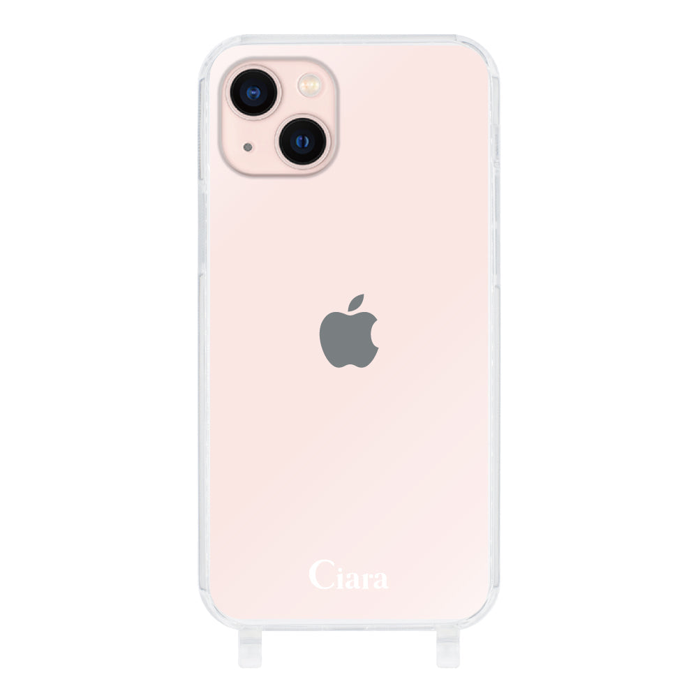 iPhone13 ストラップクリアケース ロゴ ホワイト