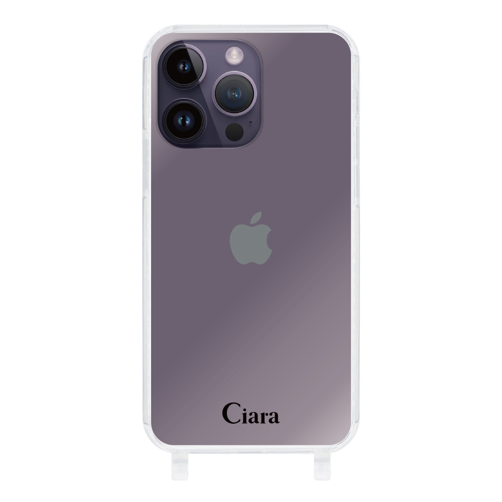 iPhone14ProMax ストラップクリアケース ロゴ ブラック