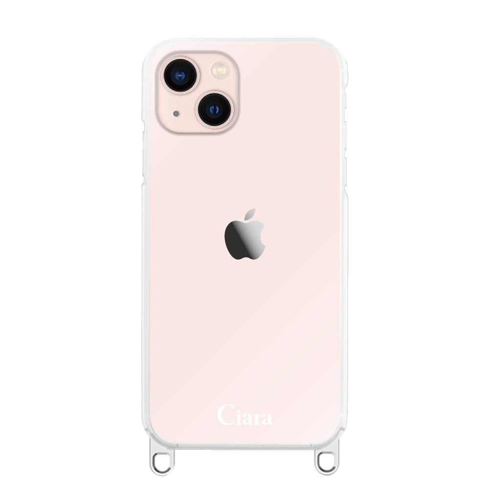 iPhone13 ストラップクリアケース ロゴ シルバー