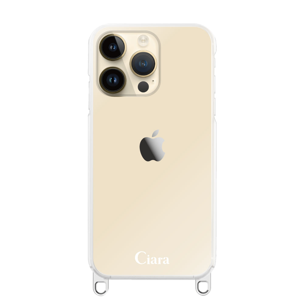 iPhone14Pro ストラップクリアケース ロゴ シルバー