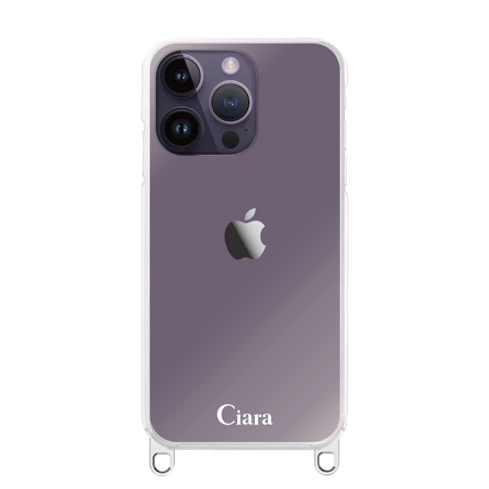 iPhone14ProMax ストラップクリアケース ロゴ シルバー