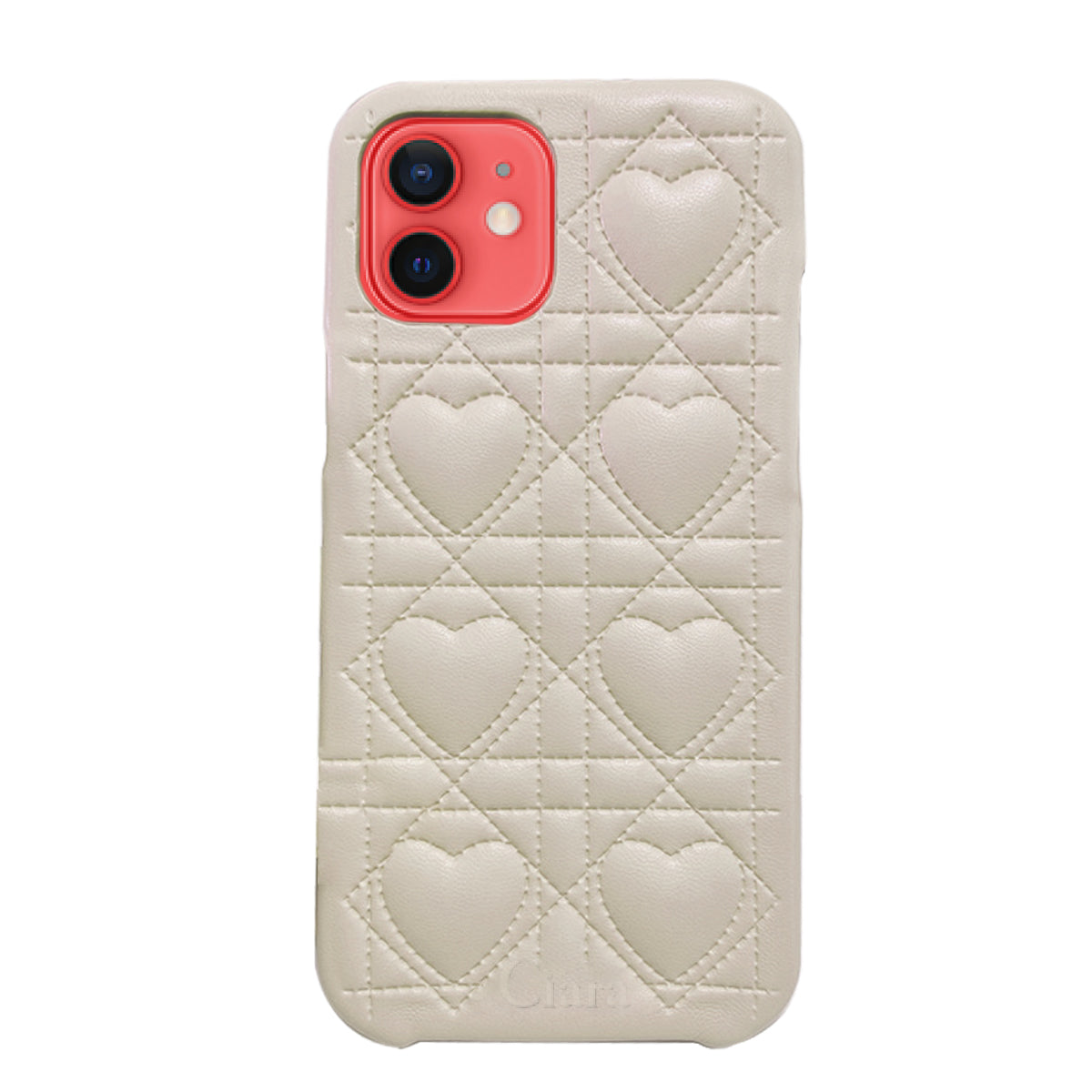 iPhone11 ハートキルティングPU レザーケース ロゴ ホワイト
