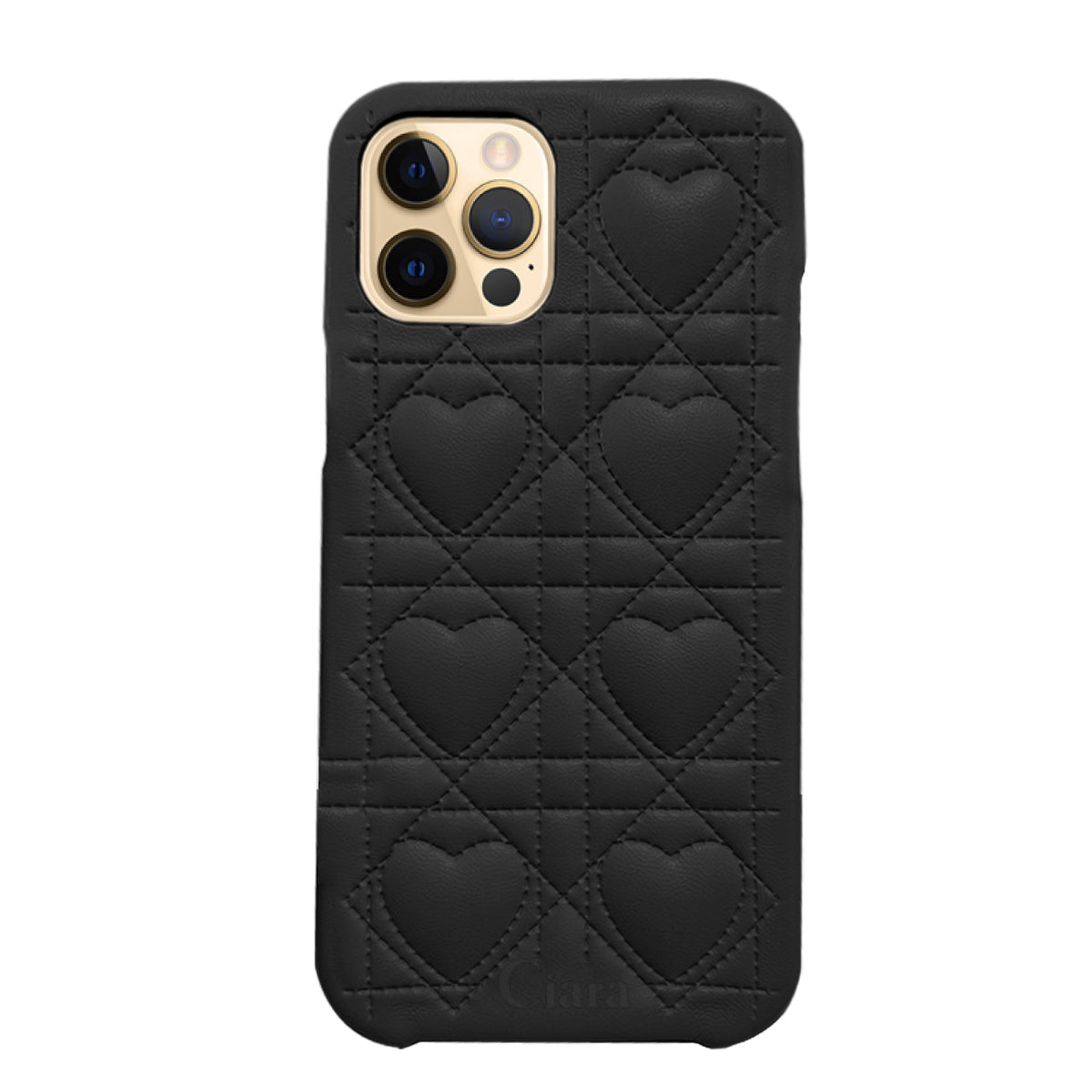 iPhone11Pro ハートキルティングPU レザーケース ロゴ ブラック