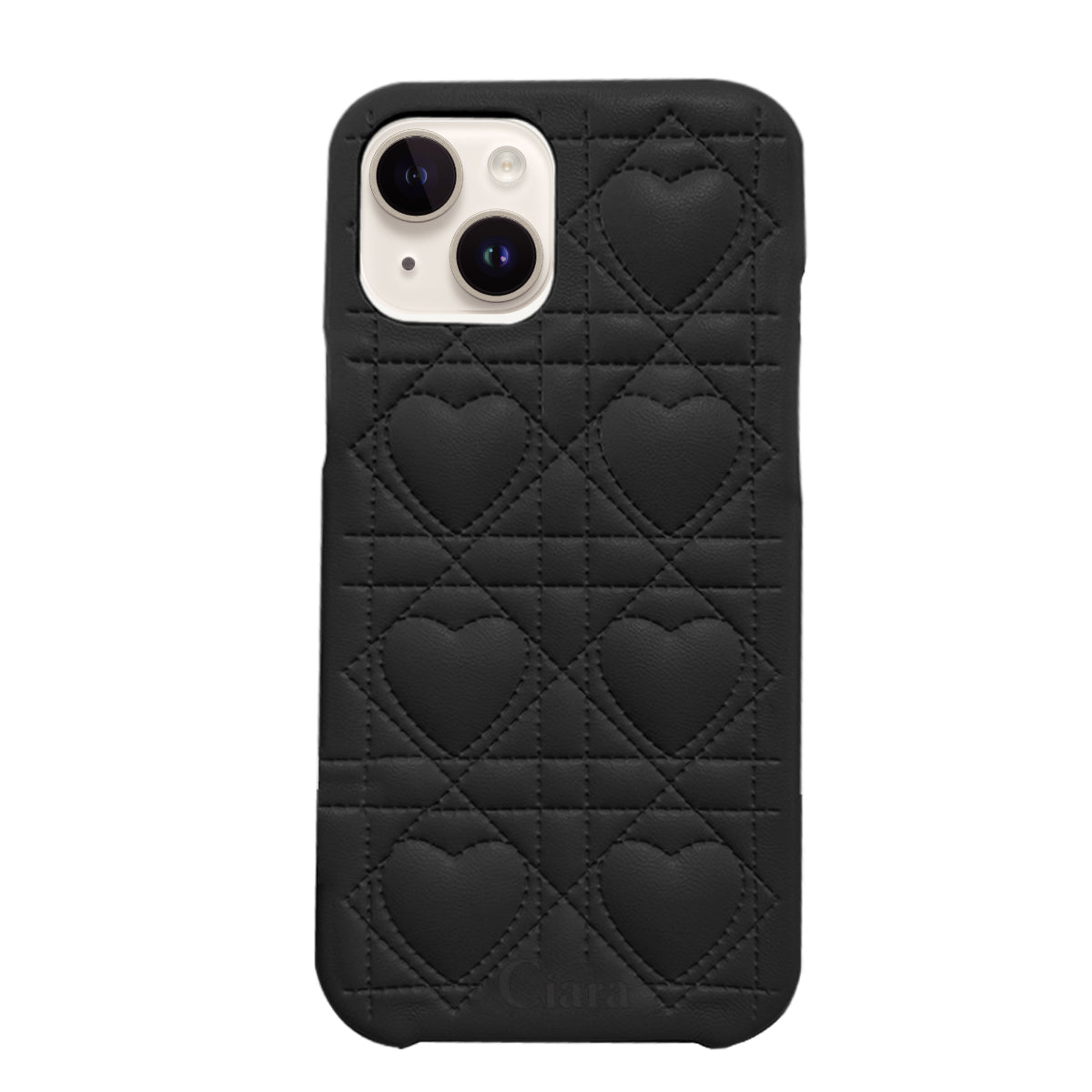 iPhone14/13 ハートキルティングPU レザーケース ロゴ ブラック