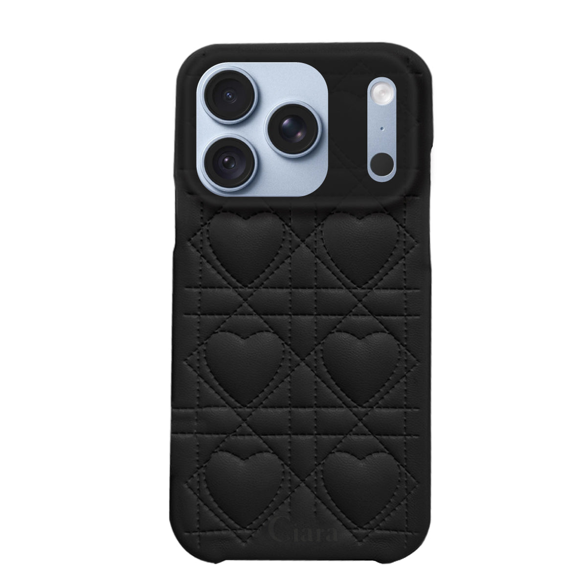 iPhone18ProMax/17ProMax ハートキルティングPU レザーケース ロゴ ブラック