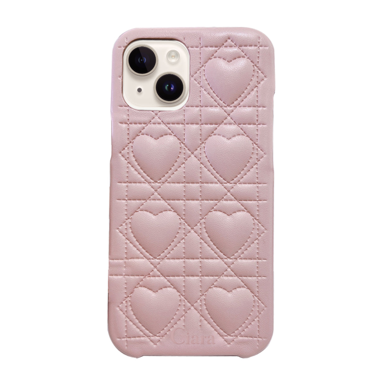 iPhone14/13 ハートキルティングPU レザーケース ロゴ ピンク