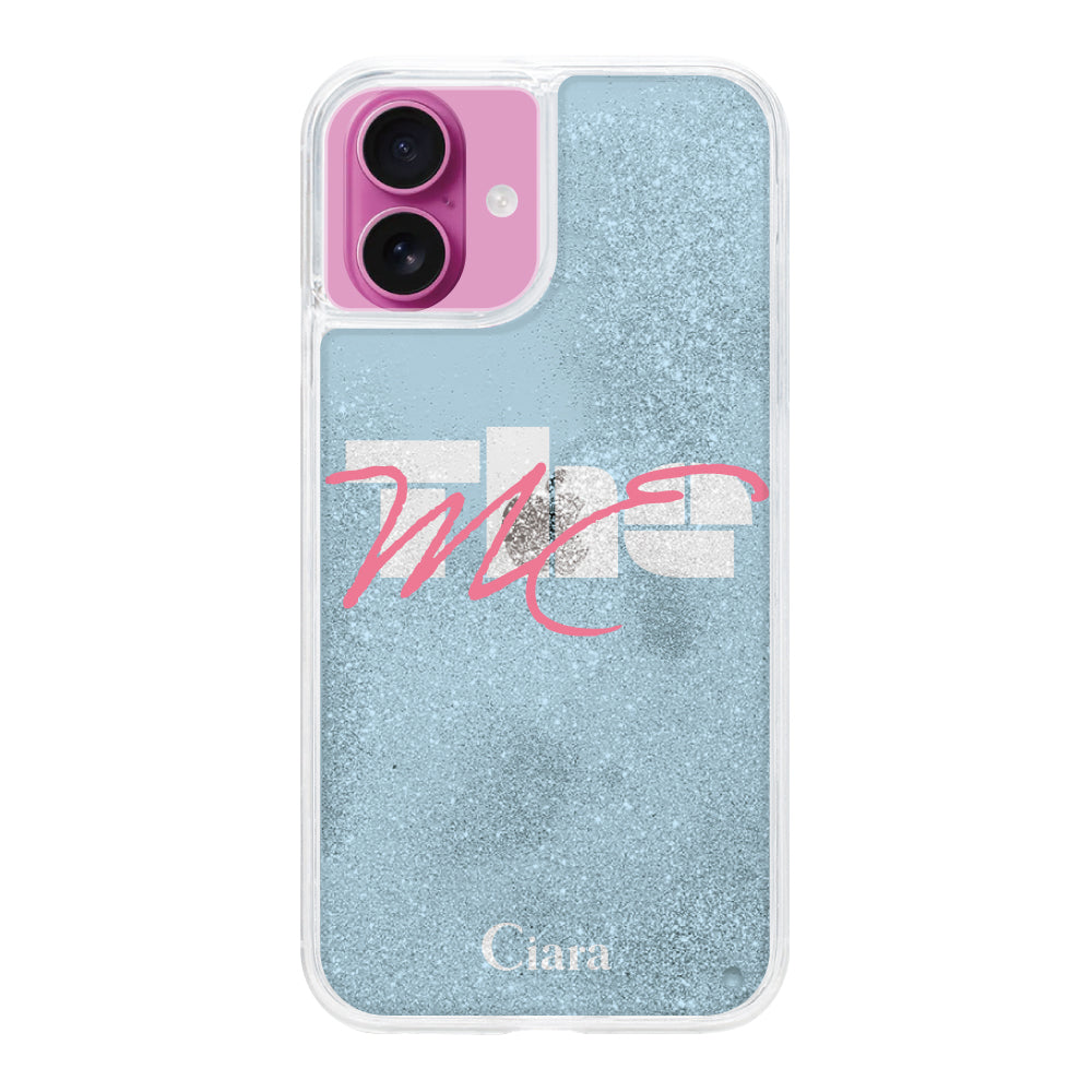 iPhone16 グリッター オイルクリアケース テーマ ブルー