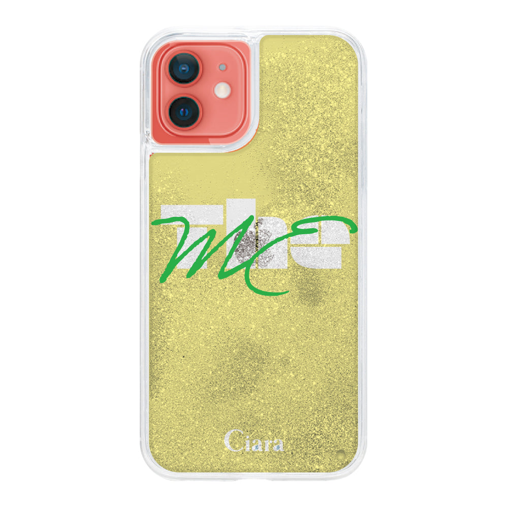 iPhone11 グリッター オイルクリアケース テーマ イエロー
