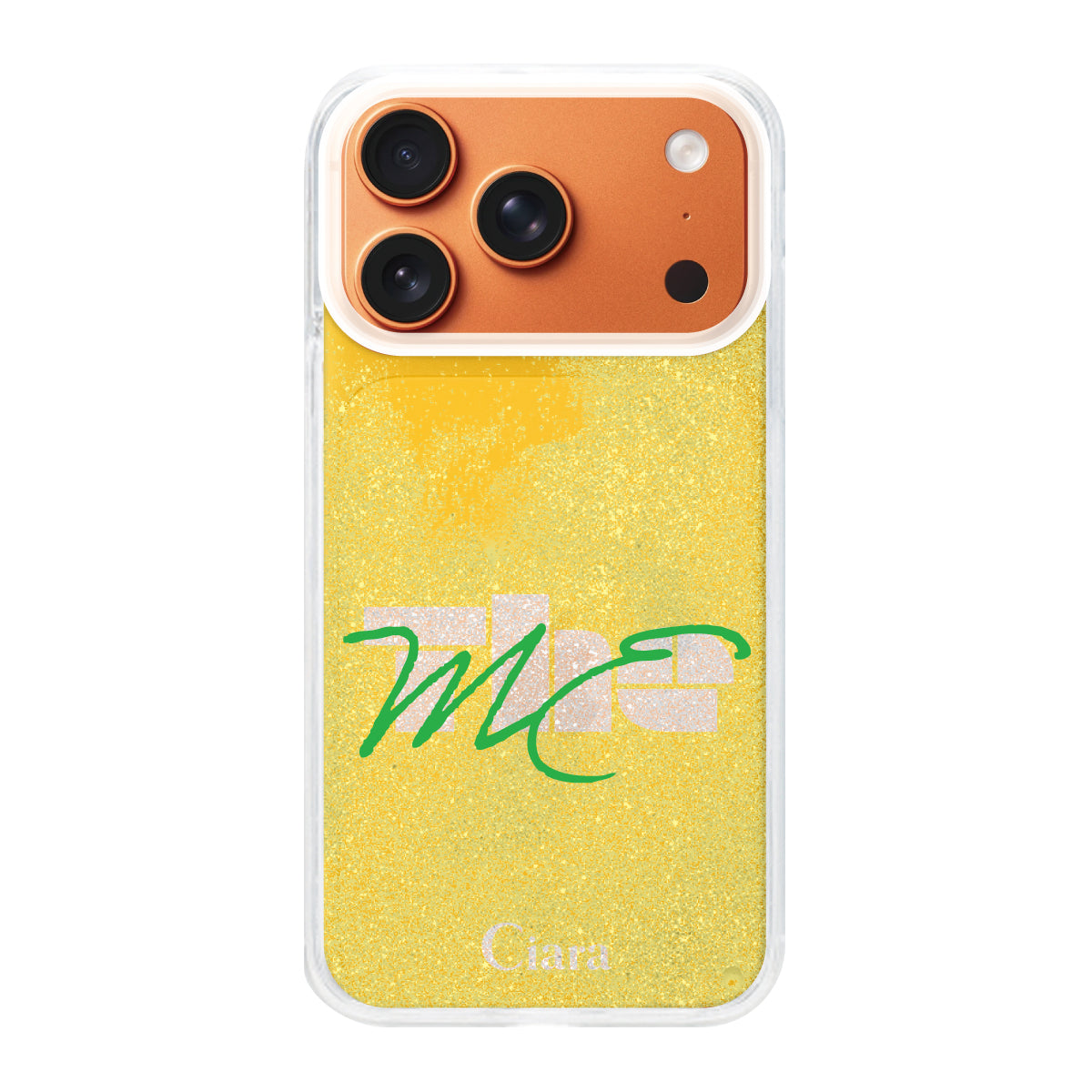 iPhone17ProMax グリッター オイルクリアケース テーマ イエロー