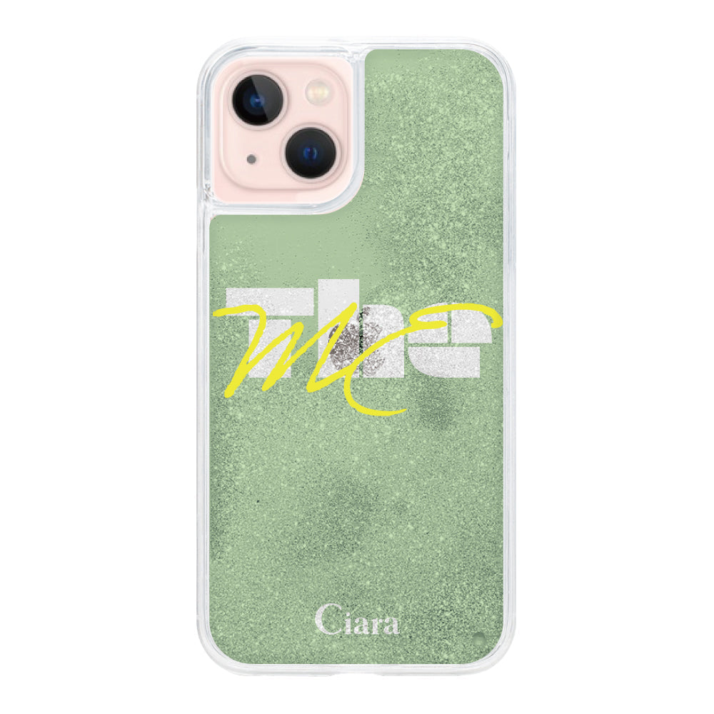 iPhone13 グリッター オイルクリアケース テーマ グリーン